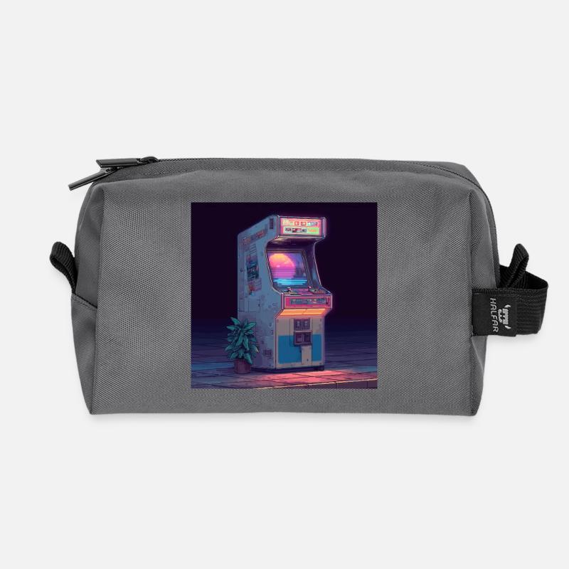 Retro Arcade Machine – Neon Gaming Vibes - Recycled Toiletry Zip Bag - anthracite