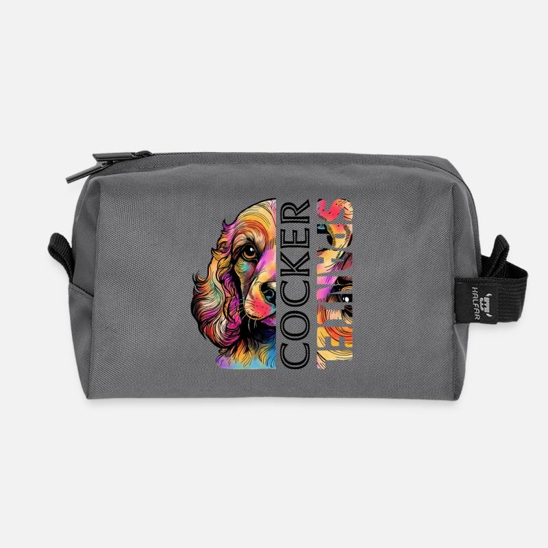 Colorful Cocker Spaniel - Recycled Toiletry Zip Bag - anthracite