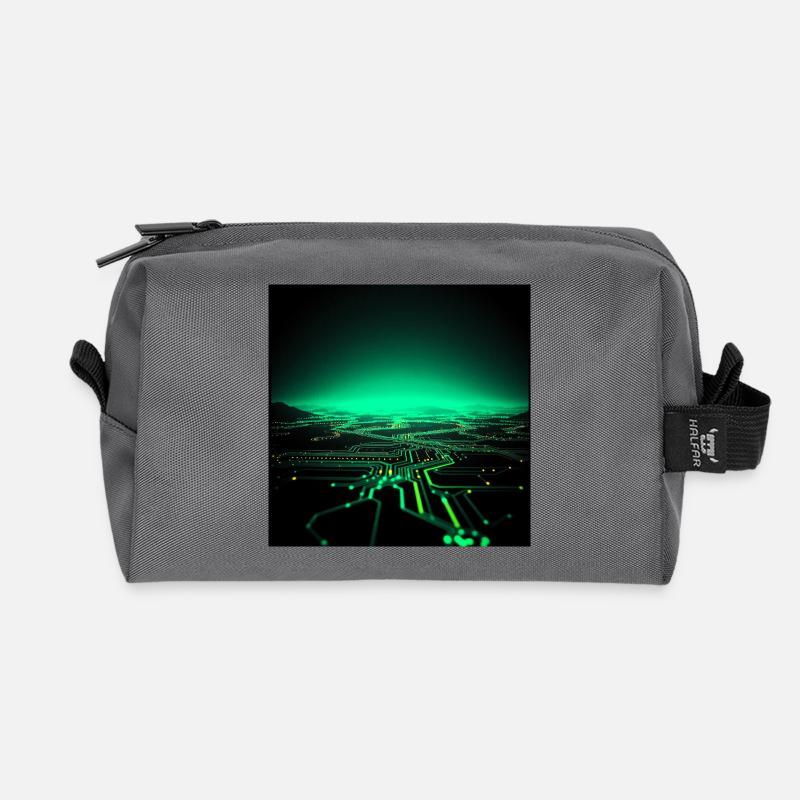 Neon Tech Stadtsilhouette - Recycelte Kulturtasche - Anthrazit