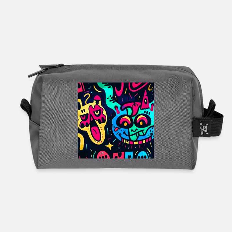 Illustration mit bunten Monstern - Recycelte Kulturtasche - Anthrazit