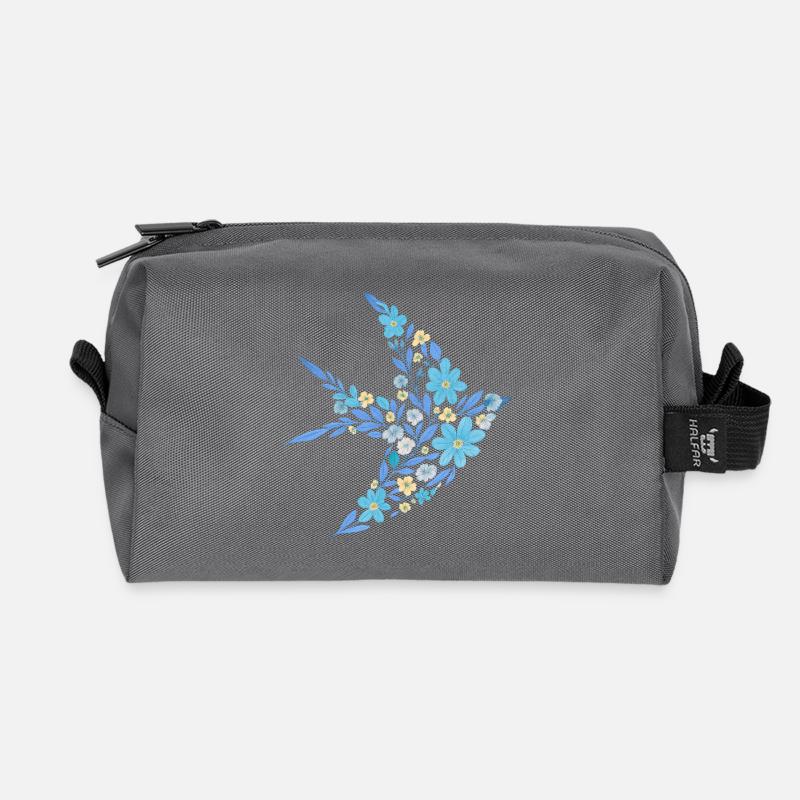 Nordisch Floral - Hellblauer Vogel - Recycelte Kulturtasche - Anthrazit