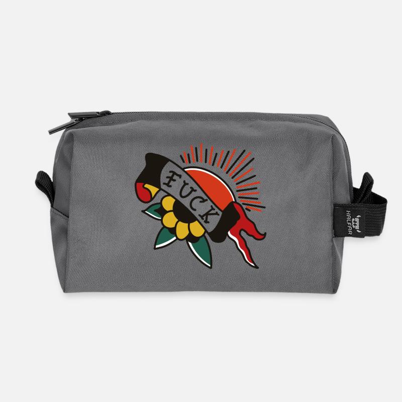 Tattoo Sonne mit Banner – Oldschool Design - Recycelte Kulturtasche - Anthrazit