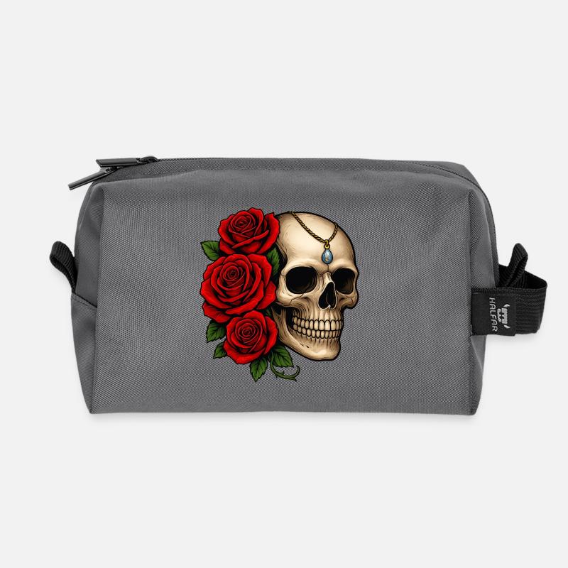 Rosen & Totenschädel Tattoo Design - Recycelte Kulturtasche - Anthrazit