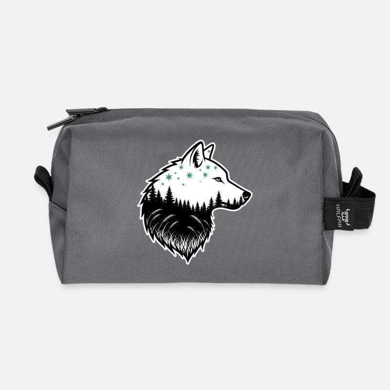 Wolf Silhouette Nachtwald Design - Recycelte Kulturtasche - Anthrazit