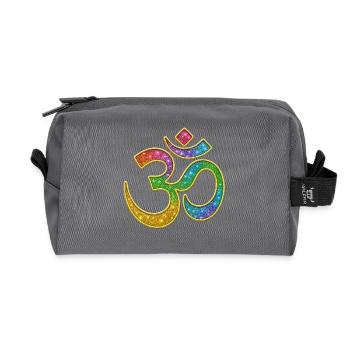 Regenbogen Om Symbol im Glitter-Design - Recycelte Kulturtasche - Anthrazit - Vorne