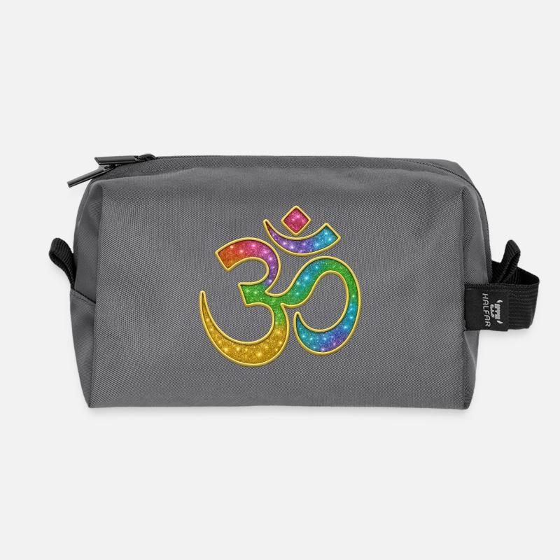 Regenbogen Om Symbol im Glitter-Design - Recycelte Kulturtasche - Anthrazit