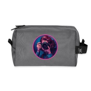 Photographer with retro video glamour - Recycled Toiletry Zip Bag - anthracite - Front