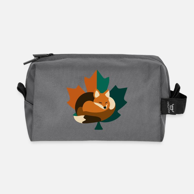 Fuchs im Ahornblatt Design. - Recycelte Kulturtasche - Anthrazit