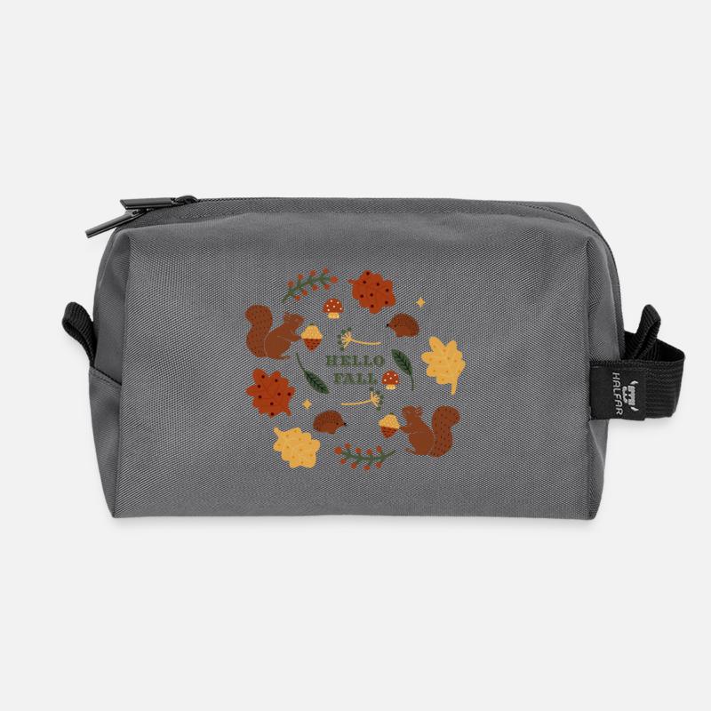 Herbstliches Naturmotiv mit Eichhörnchen - Recycelte Kulturtasche - Anthrazit