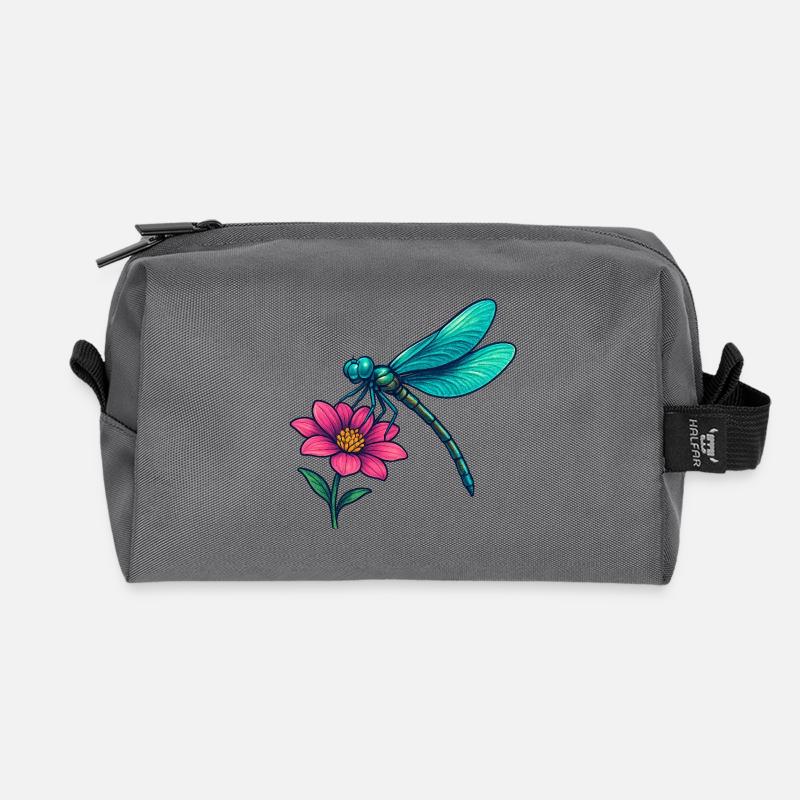 Libelle auf der Blume  - Recycelte Kulturtasche - Anthrazit