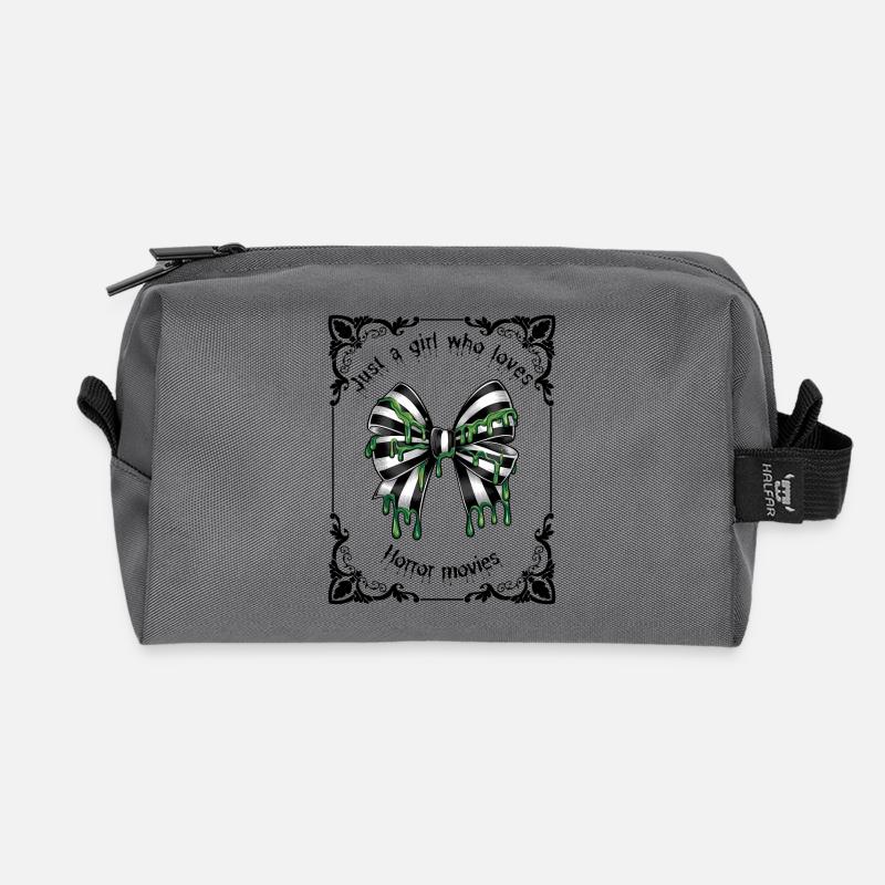 Black and white goth striped bow in a tarot frame  - Recycled Toiletry Zip Bag - anthracite