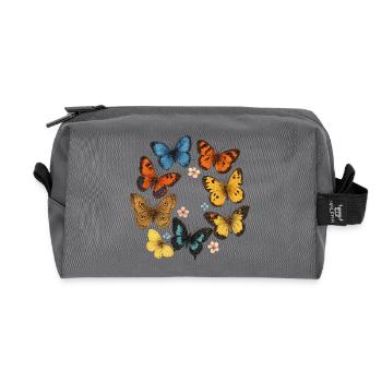 Colorful butterflies on a black background - Recycled Toiletry Zip Bag - anthracite - Front
