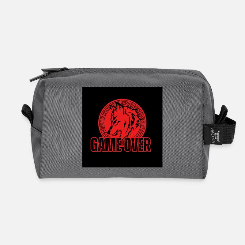 Aggressive Red Wolf "Game Over" - Recycled Toiletry Zip Bag - anthracite