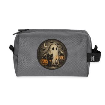Spooky Halloween night scene with cat - Recycled Toiletry Zip Bag - anthracite - Front