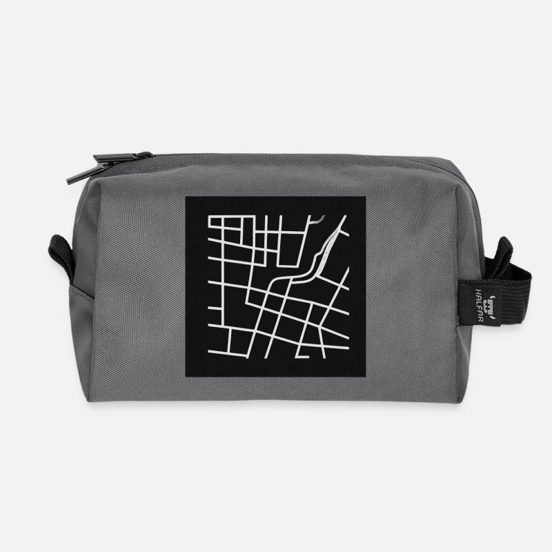 Geometrischer Stadtplan mit Linie - Recycelte Kulturtasche - Anthrazit