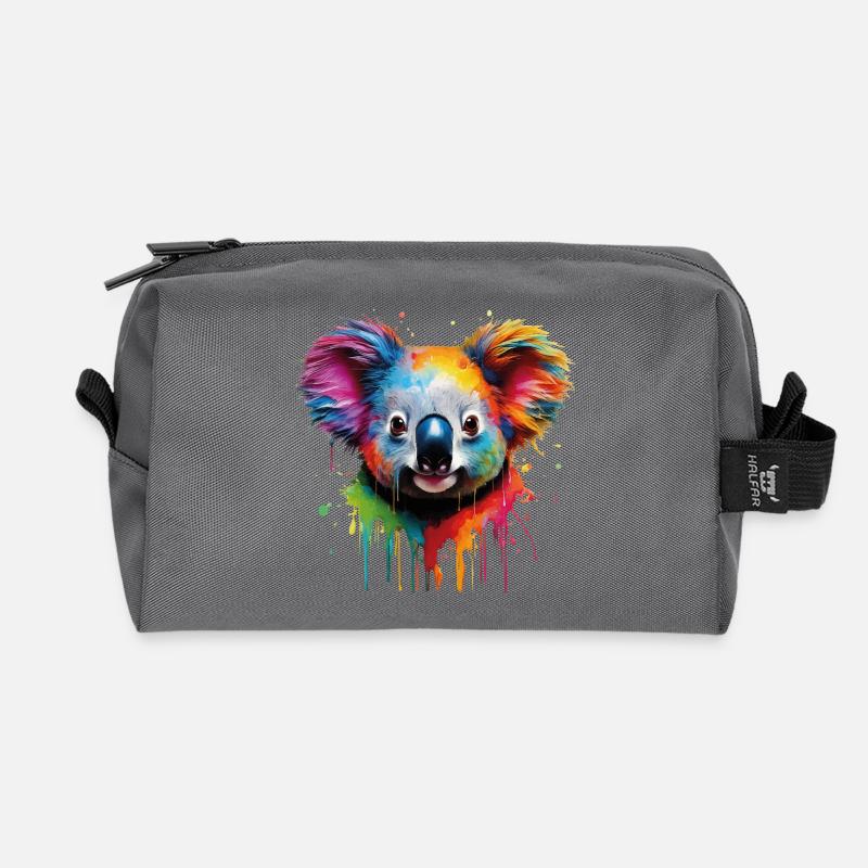 Regenbogen Koala Aquarell - Recycelte Kulturtasche - Anthrazit