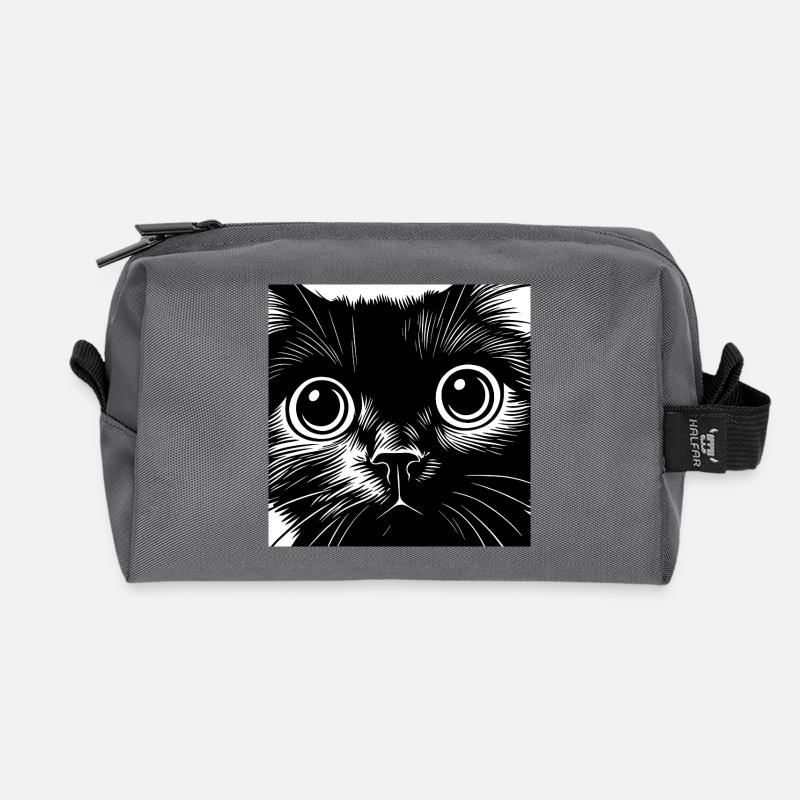 Schwarzweiß Katzenporträt Große Augen - Recycelte Kulturtasche - Anthrazit