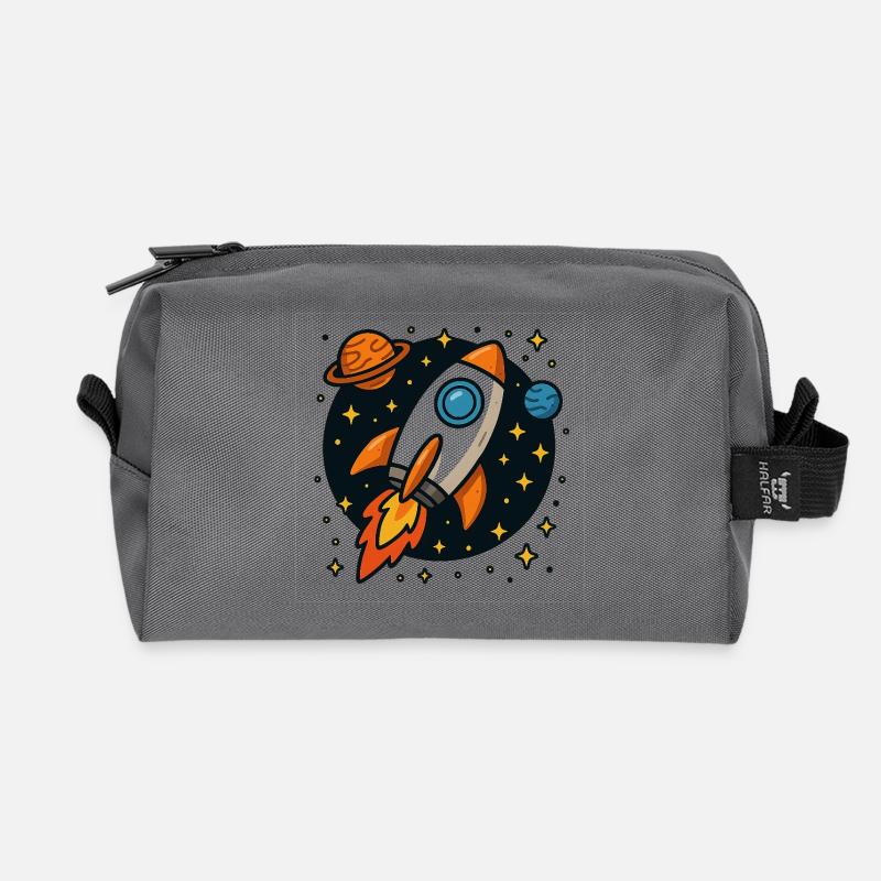 Retro space rocket in star orbit - Recycled Toiletry Zip Bag - anthracite