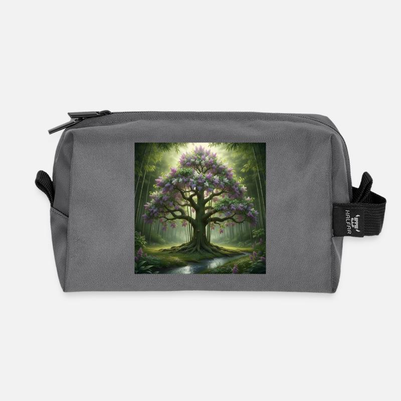 Waldbaum mit Fliederblüten - Recycelte Kulturtasche - Anthrazit