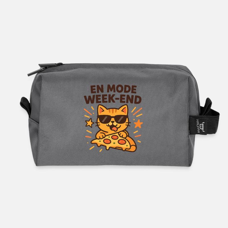 Katzen-Pizza-Wochenende - Recycelte Kulturtasche - Anthrazit