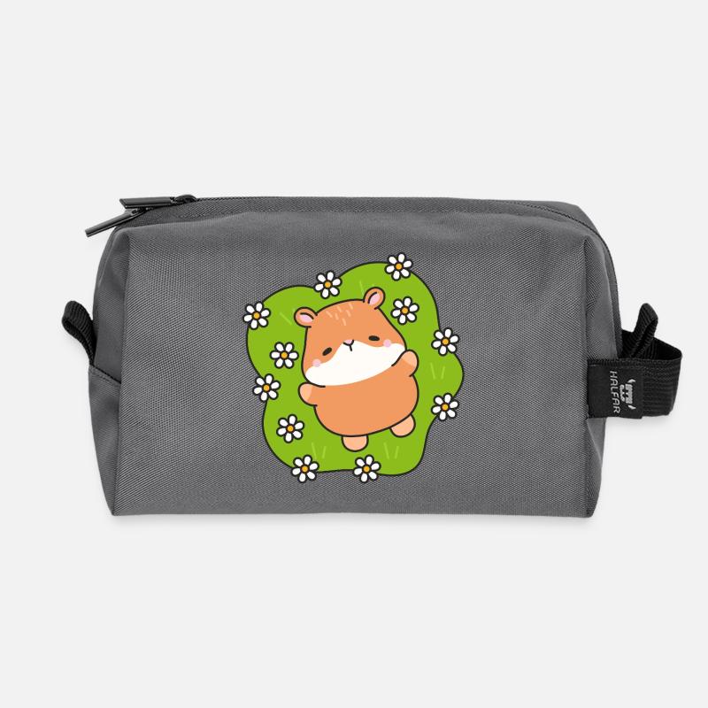 Daisy Field Hamster - Recycled Toiletry Zip Bag - anthracite