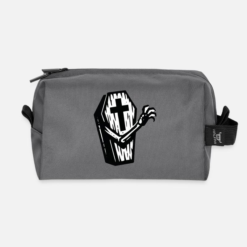 Halloween Sarg | Kreuzsarg mit Knochenhand - Recycelte Kulturtasche - Anthrazit