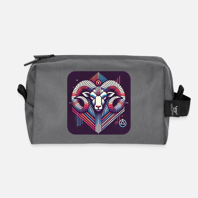 Neon Widder Ram Geometrische Linienkunst - Recycelte Kulturtasche - Anthrazit