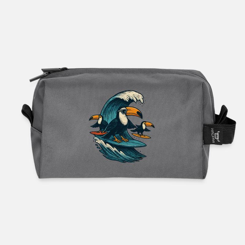 Cool Toucan Surfing Wave Art - Recycelte Kulturtasche - Anthrazit