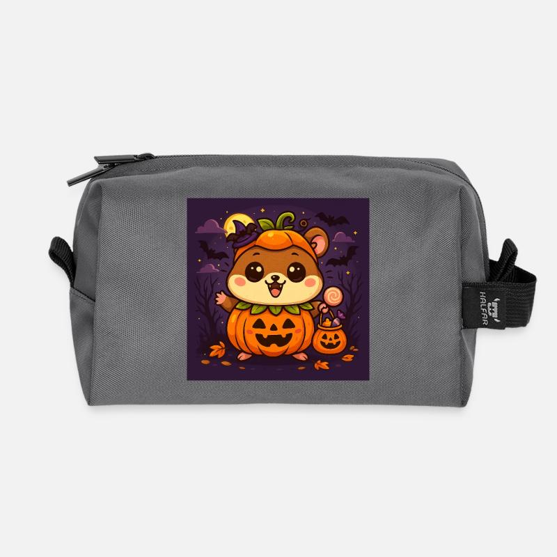Cuddly Halloween pumpkin hamster chibi - Recycled Toiletry Zip Bag - anthracite