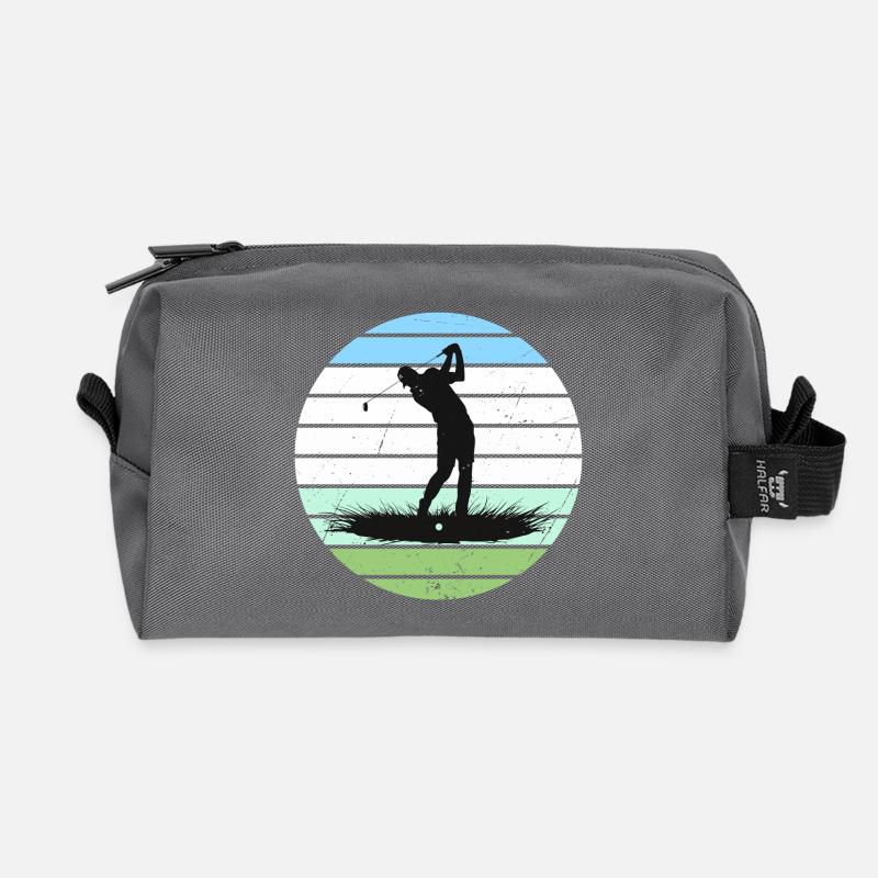 Golf silhouette in retro stripe circle - Recycled Toiletry Zip Bag - anthracite