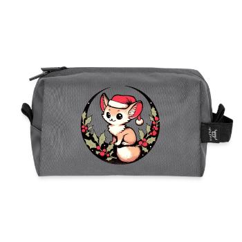 Kawaii Fuchs im Stechpalmenkreis Weihnachtsmütze - Recycelte Kulturtasche - Anthrazit - Vorne