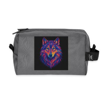 Neon Wolf Head Art - Recycled Toiletry Zip Bag - anthracite - Front