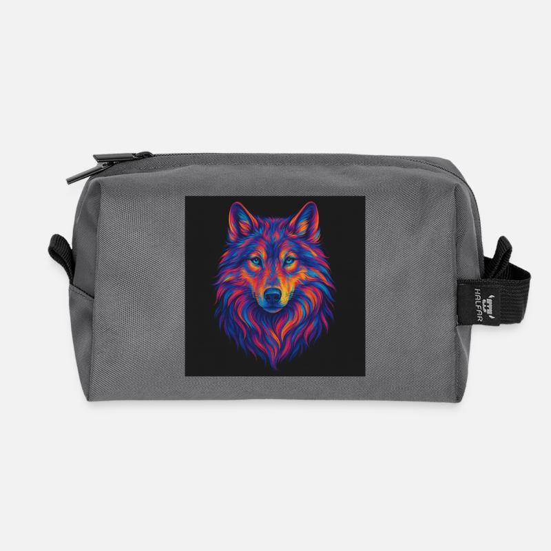 Neon Wolf Head Art - Recycled Toiletry Zip Bag - anthracite