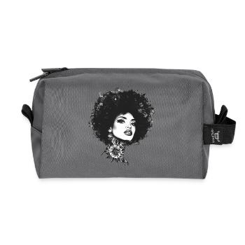 Floral Tattoo Afro Portrait Woman Monochrome - Recycled Toiletry Zip Bag - anthracite - Front
