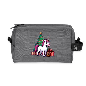 Pixel Unicorn & Christmas Tree Retro Art - Recycled Toiletry Zip Bag - anthracite - Front