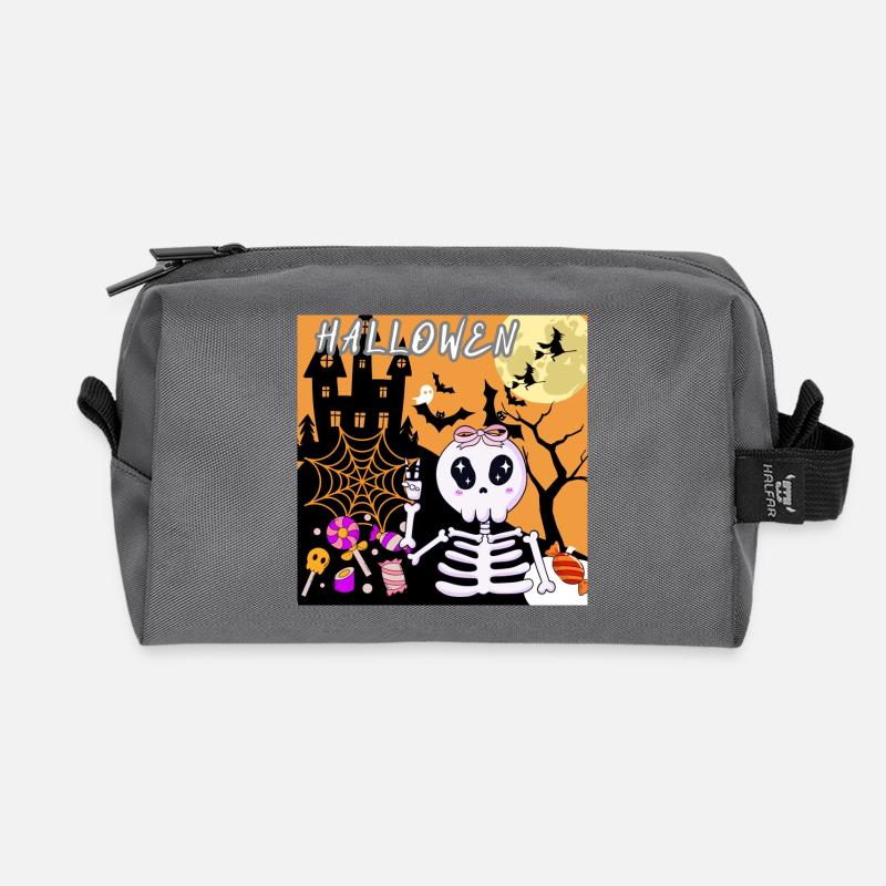Süßes Halloween Skelett mit Süßigkeiten - Recycelte Kulturtasche - Anthrazit