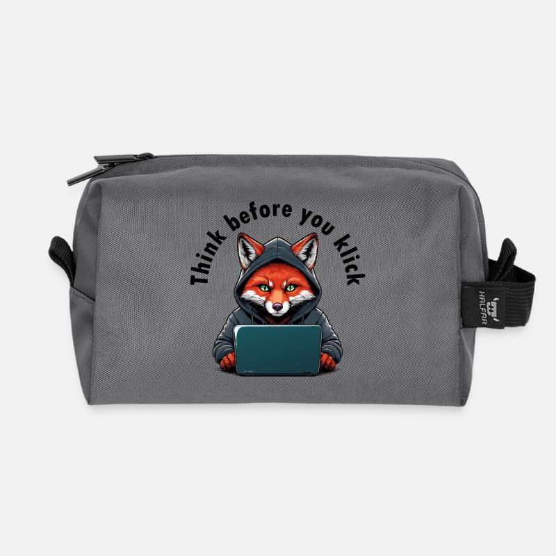 Think Before You Click - Cyber Security - Recycled Toiletry Zip Bag - anthracite