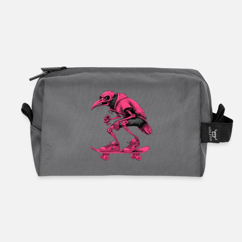 Neon Skater Skeleton Bird - Recycled Toiletry Zip Bag - anthracite