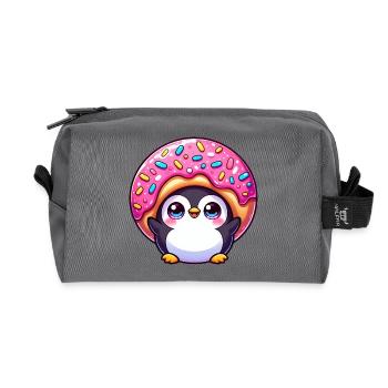 Lustiger Pinguin mit Donut Süßigkeit Nachtisch - Recycelte Kulturtasche - Anthrazit - Vorne