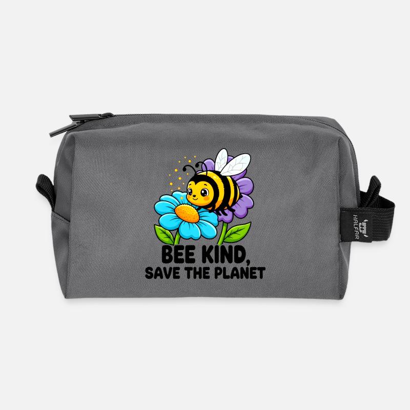 Bee saves the planet - Recycled Toiletry Zip Bag - anthracite