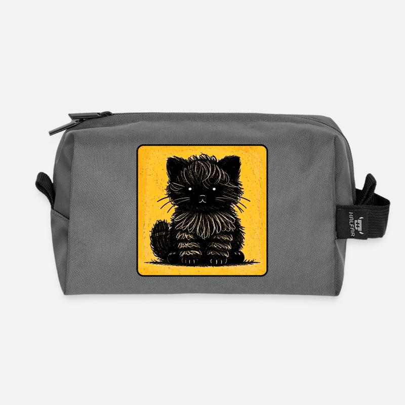 WuschelKatze (Gelb) - Recycelte Kulturtasche - Anthrazit