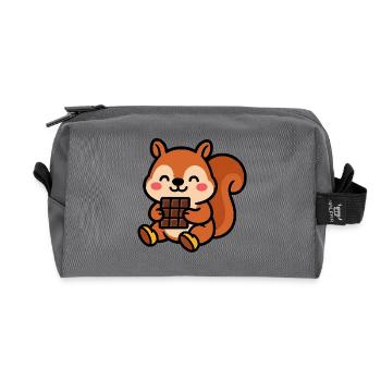 Squirrel with chocolate bar - Recycled Toiletry Zip Bag - anthracite - Front