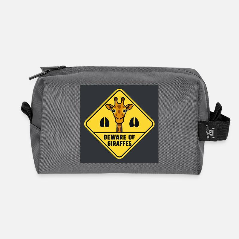 Giraffen-Warnschild - Recycelte Kulturtasche - Anthrazit