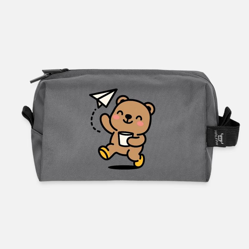 Glücklicher Teddybär mit Papierflieger - Recycelte Kulturtasche - Anthrazit