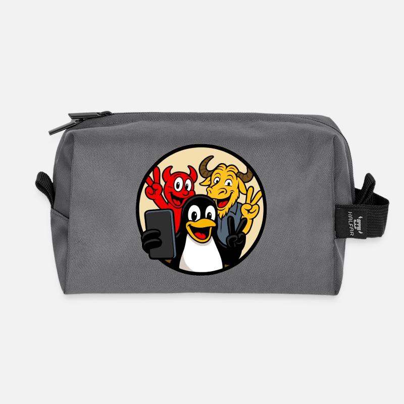 Smoking, Beastie & GNU Selfie - Recycelte Kulturtasche - Anthrazit