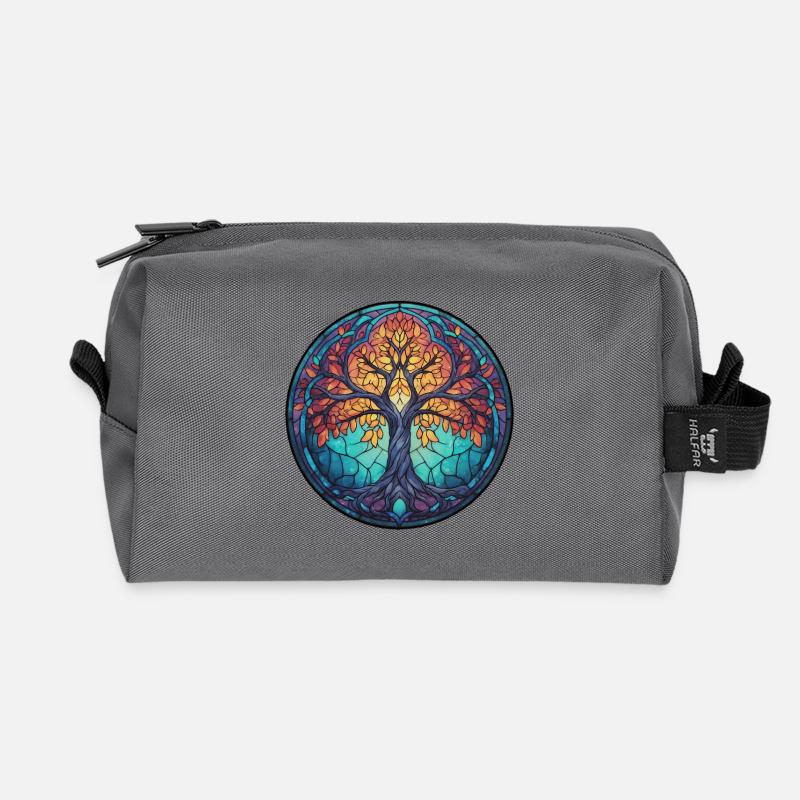 Baum des Lebens, Natur Zeichnung, Heiliger Baum - Recycelte Kulturtasche - Anthrazit