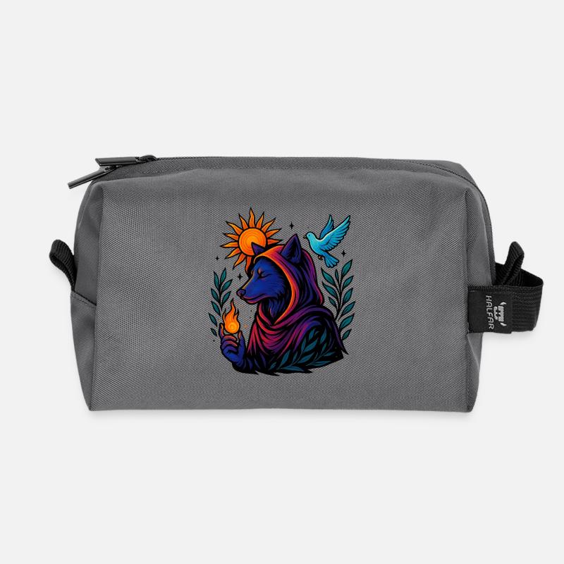 Seelenflamme – Kosmisches Wolfskunst-Design - Recycelte Kulturtasche - Anthrazit