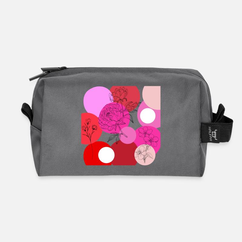 Florale Linien über Farbkreise - Recycelte Kulturtasche - Anthrazit