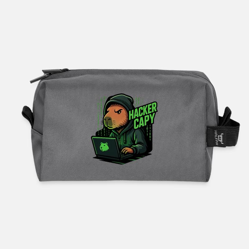 Hacker Capy – Cyber Capybara Tech - Trousse de toilette en tissu recyclé - anthracite