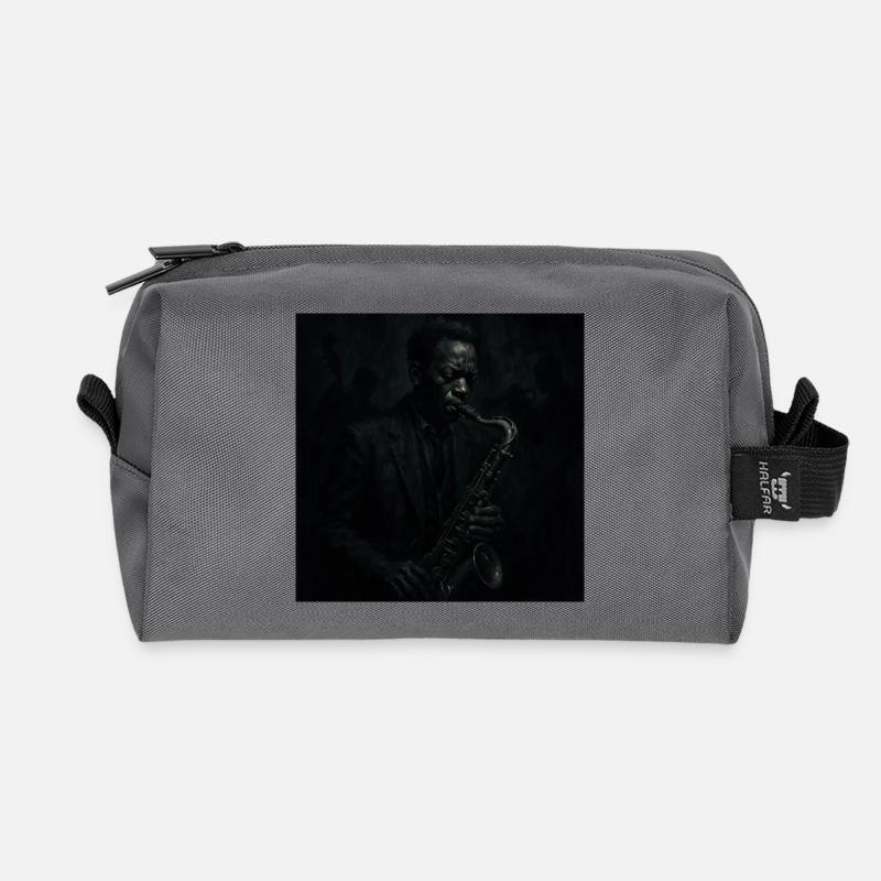 Deep Black Night Saxophone - Recycled Toiletry Zip Bag - anthracite